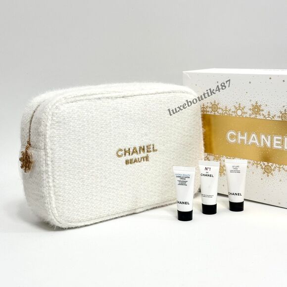 CHANEL HOLIDAY WOVEN MAKEUP LARGE POUCH BAG ONLY 2024 SNOWFLAKE CHARM NEW W/BOX - Picture 1 of 8